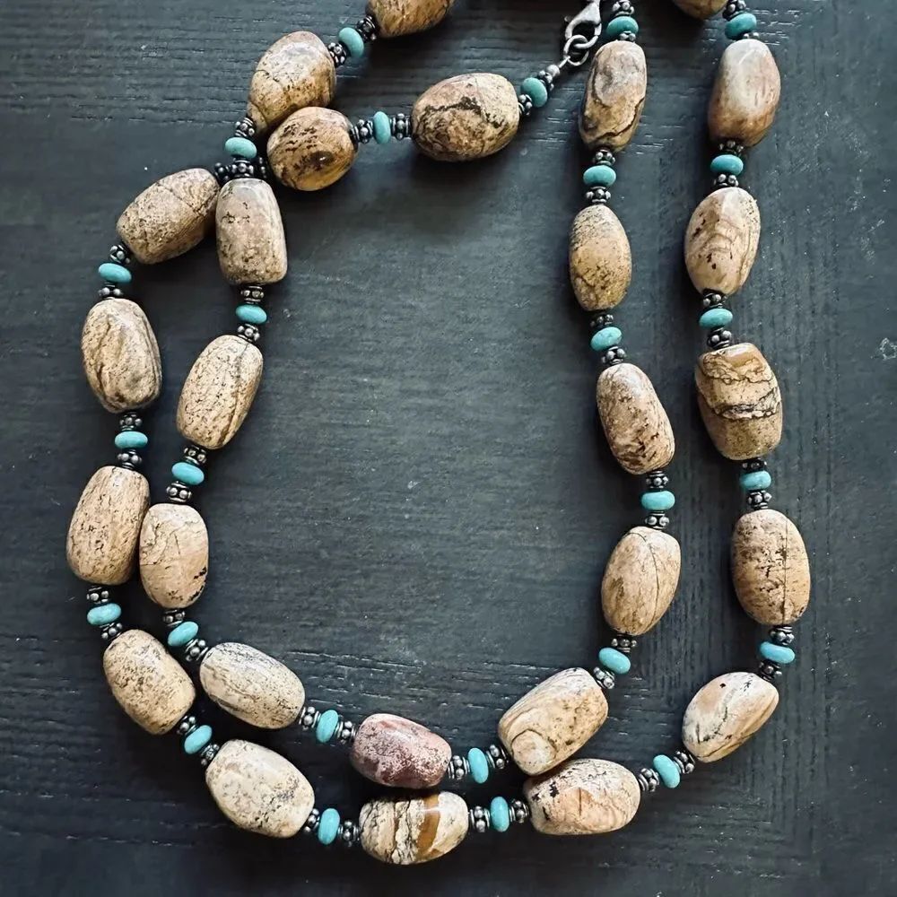 Brown Turquoise Rustic Boho Stone Necklace